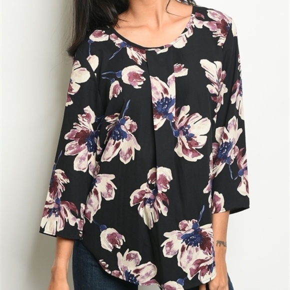 Black Floral Top - Picture 1 of 2